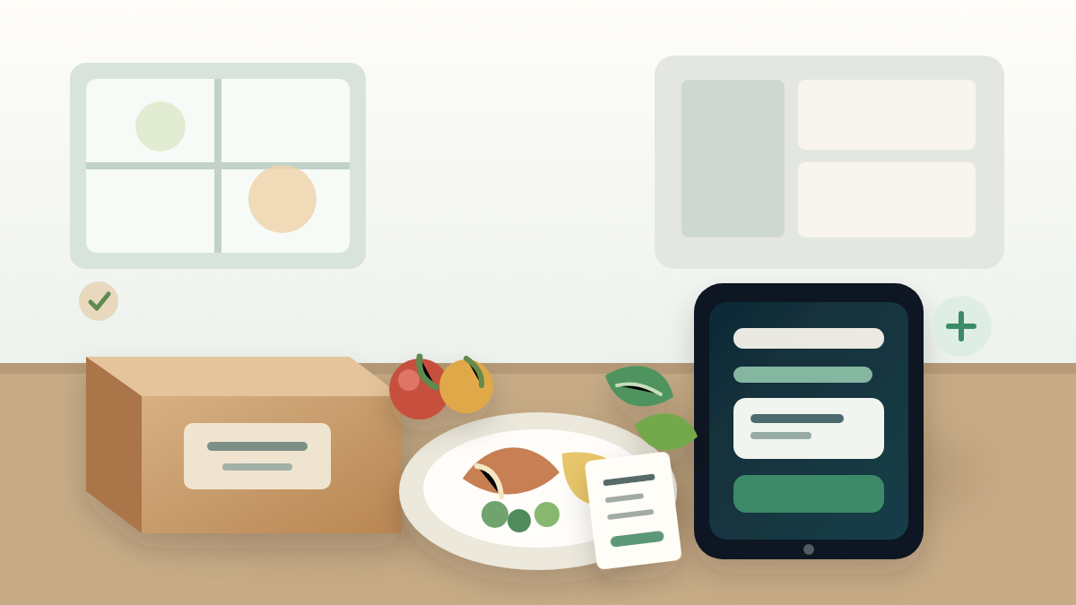 Home Chef meal kit ingredients, prepared meal and generic checkout screen illustrating promotion savings
